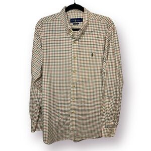 Ralph Lauren Mens Size L Cream Red Green Checked Button Down Classic Dress Shirt